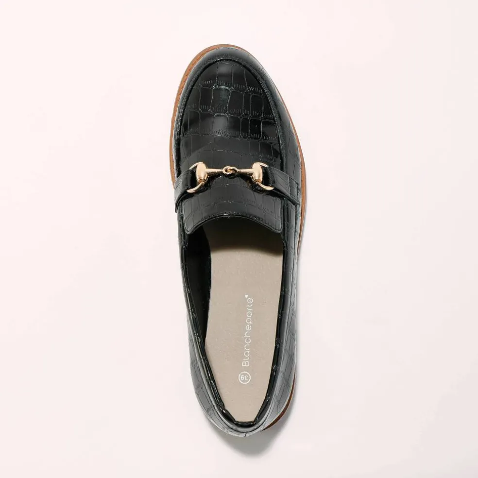 Mocassins à mors semelle compensée - effet croco verni