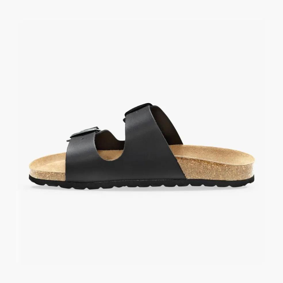 Mules anatomiques cuir à boucles - noir