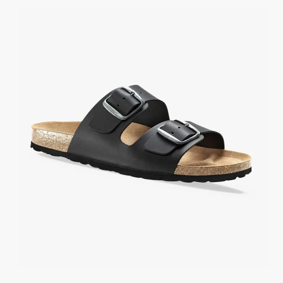 Mules anatomiques cuir à boucles - noir