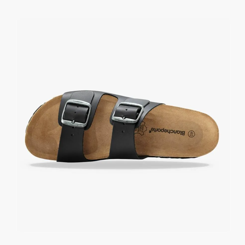 Mules anatomiques cuir à boucles - noir