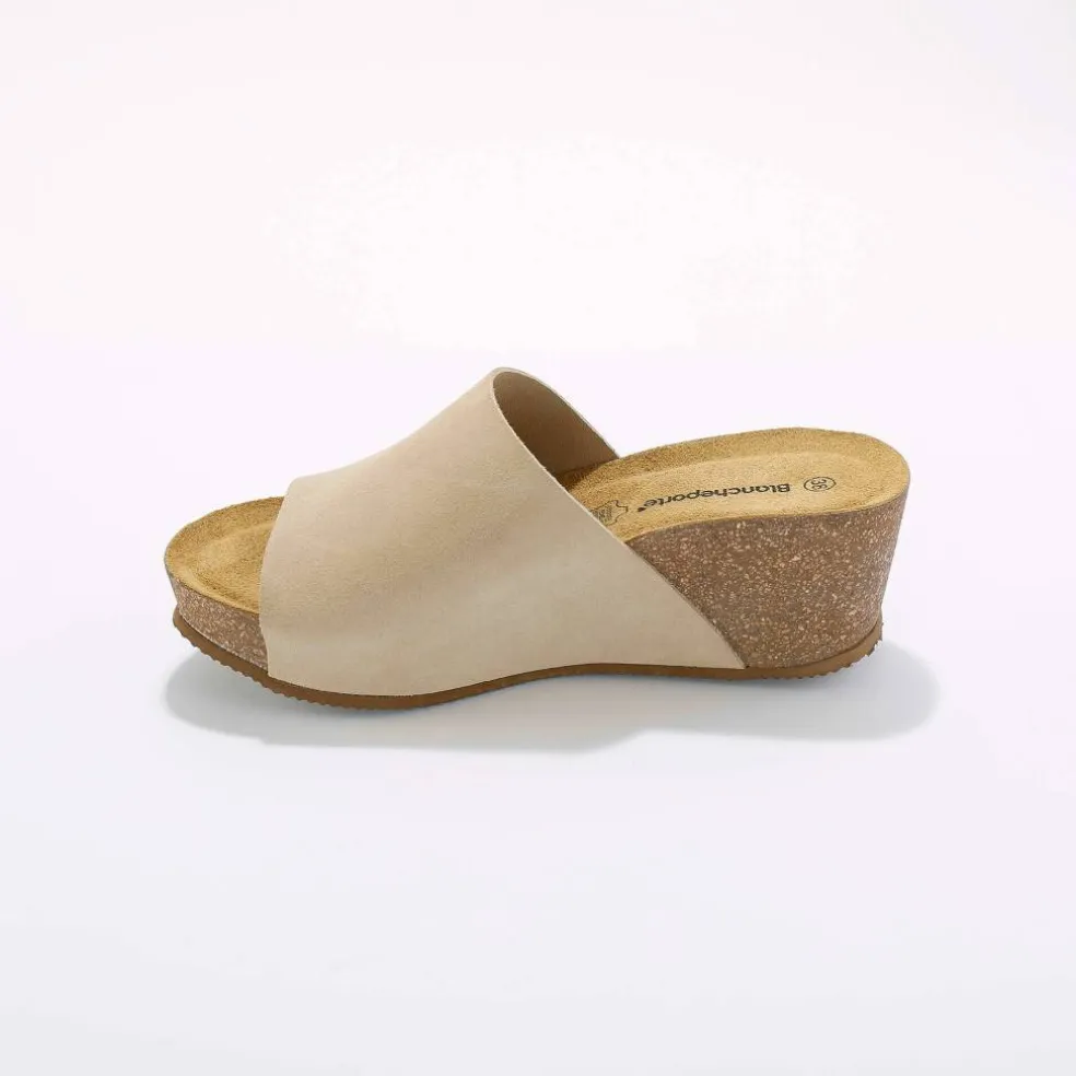Mules compensées en cuir et talon liège