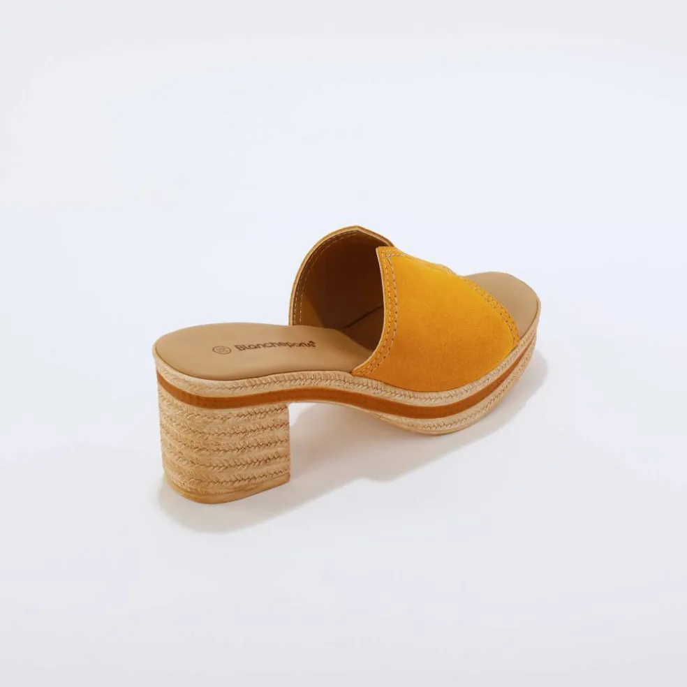 Mules compensées style sabot croûte de cuir