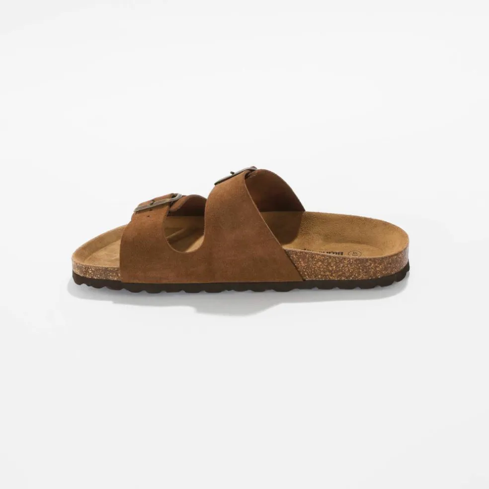 Mules cuir à boucles réglables - marron