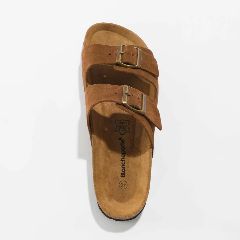 Mules cuir à boucles réglables - marron