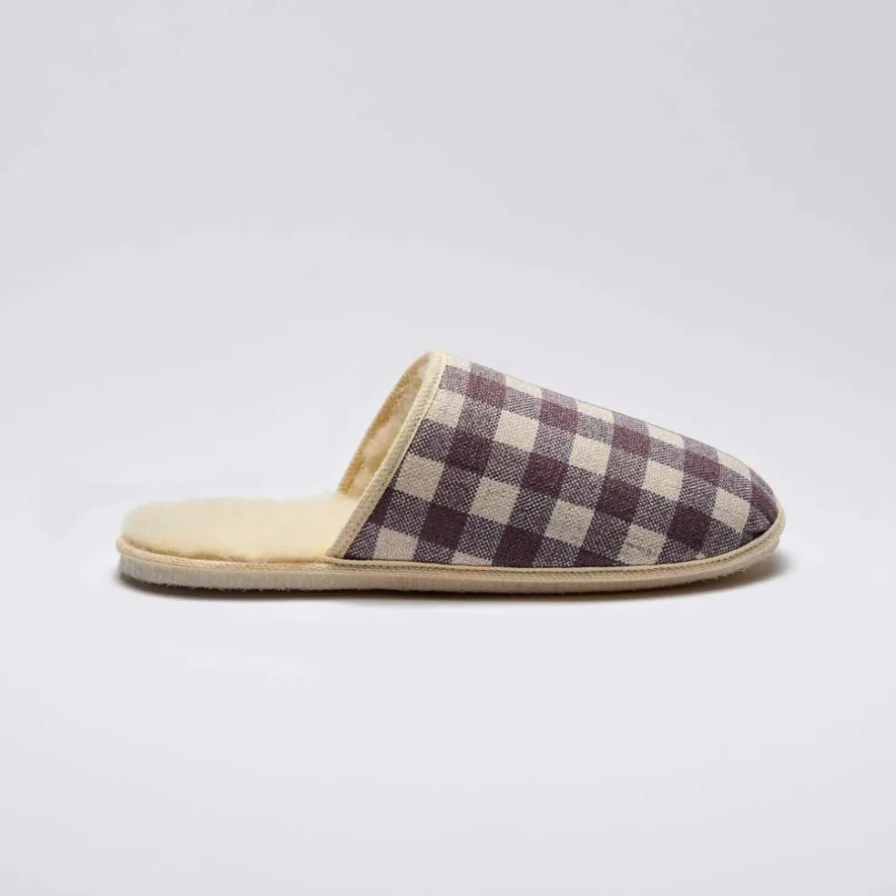 Mules silencieuses carreaux fourrées laine