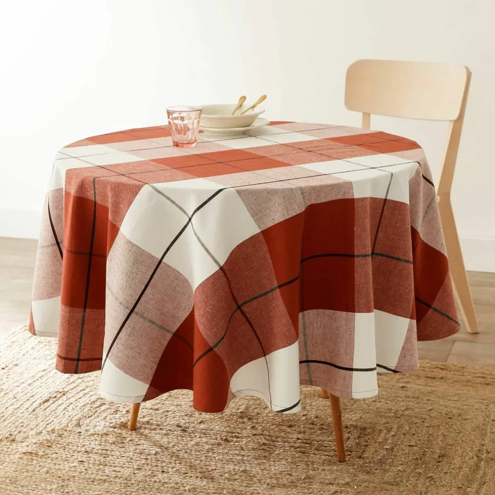 Nappe carreaux coton lin tissé teint