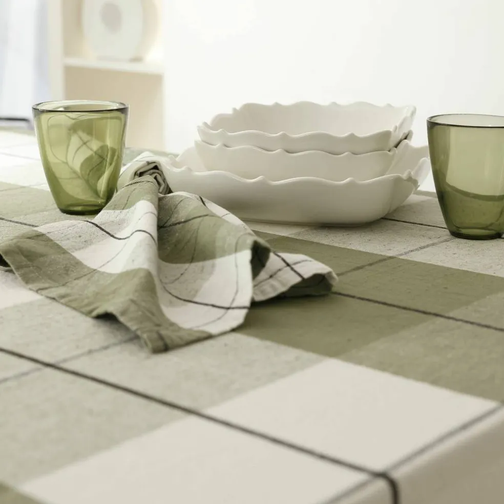 Nappe carreaux coton lin tissé teint