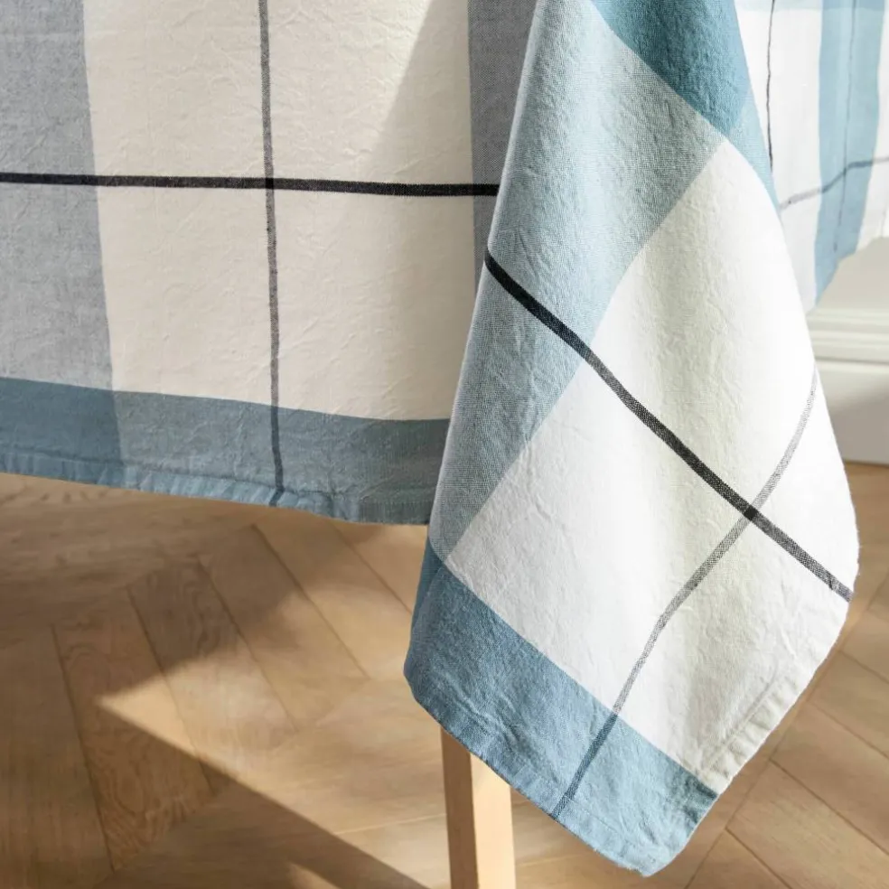 Nappe carreaux coton lin tissé teint