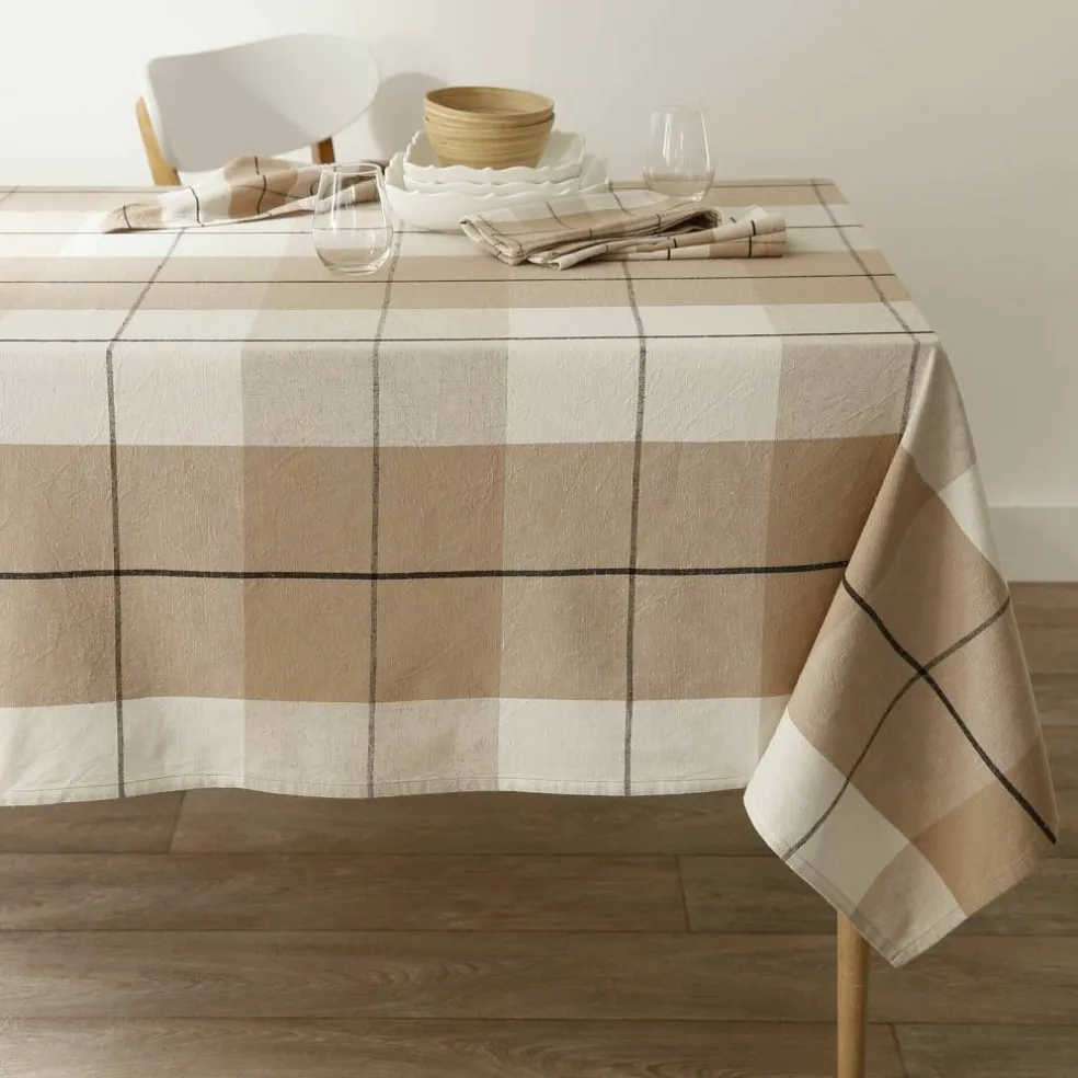 Nappe carreaux coton lin tissé teint
