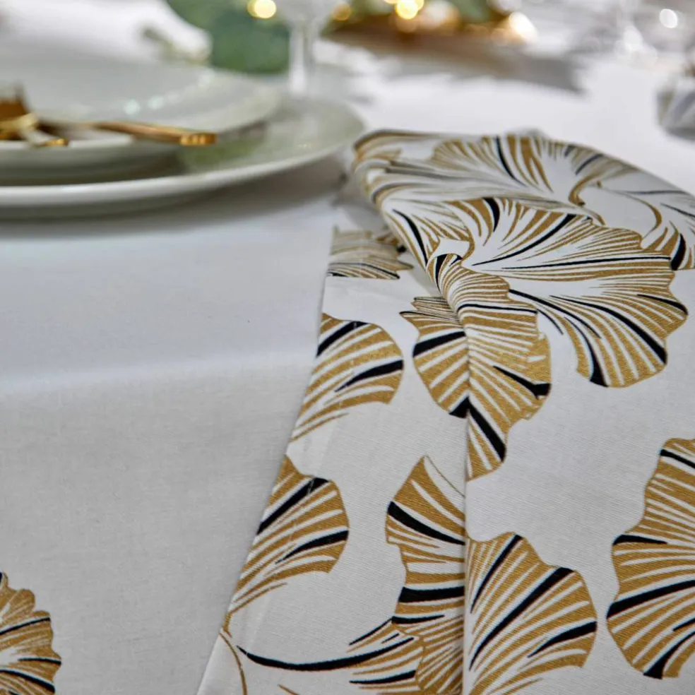 Nappe coton, imprimée métallisé gingko