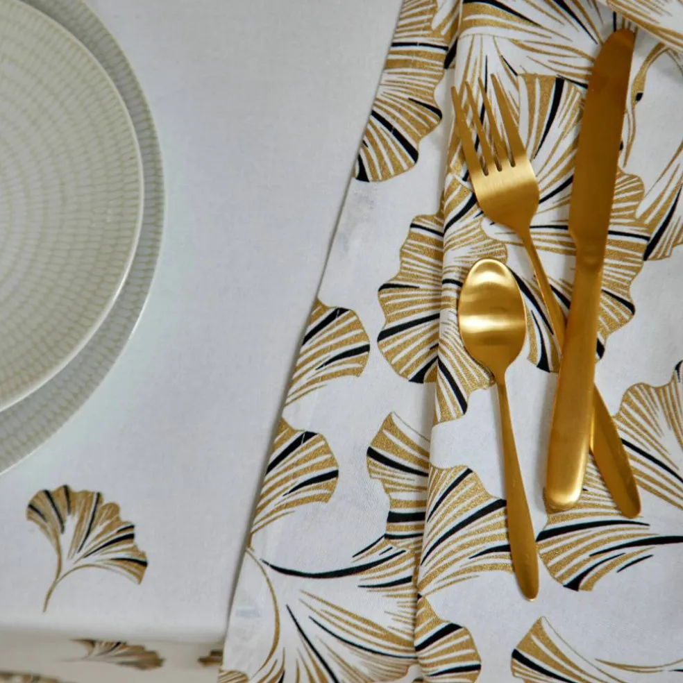 Nappe coton, imprimée métallisé gingko