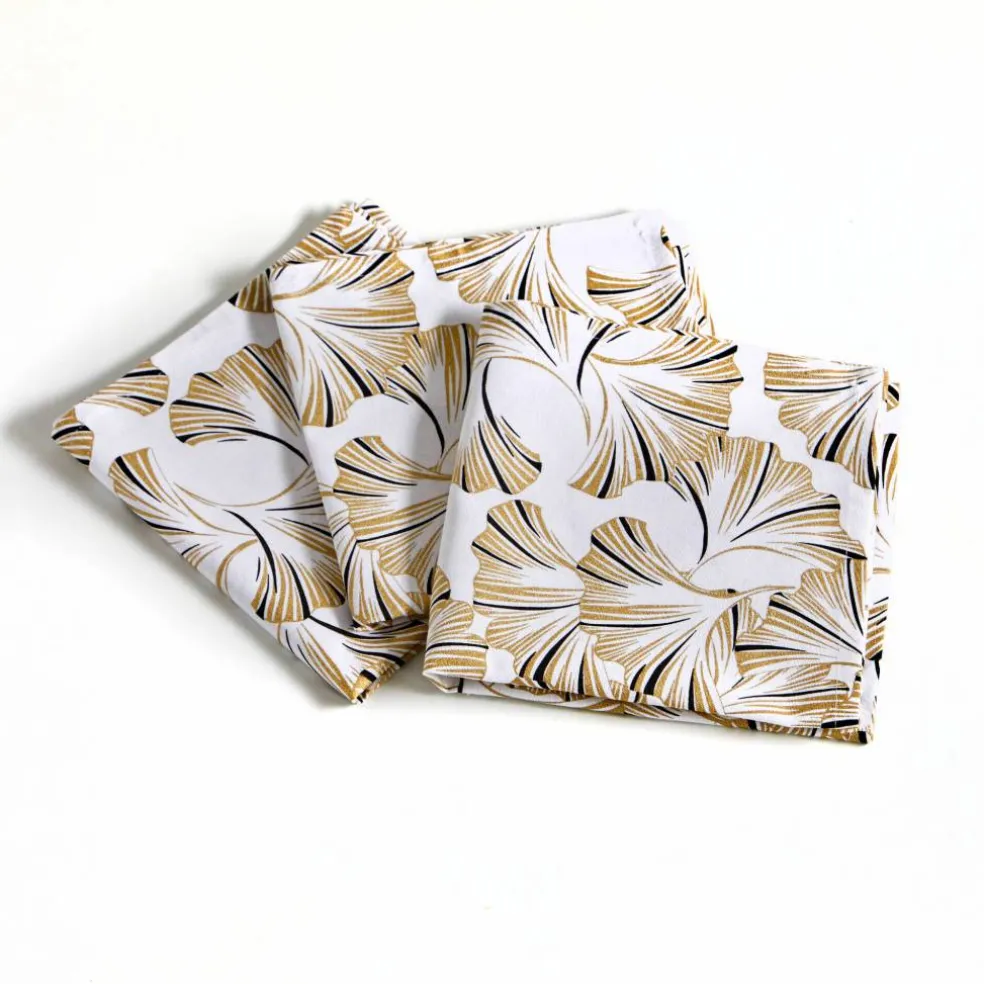Nappe coton, imprimée métallisé gingko
