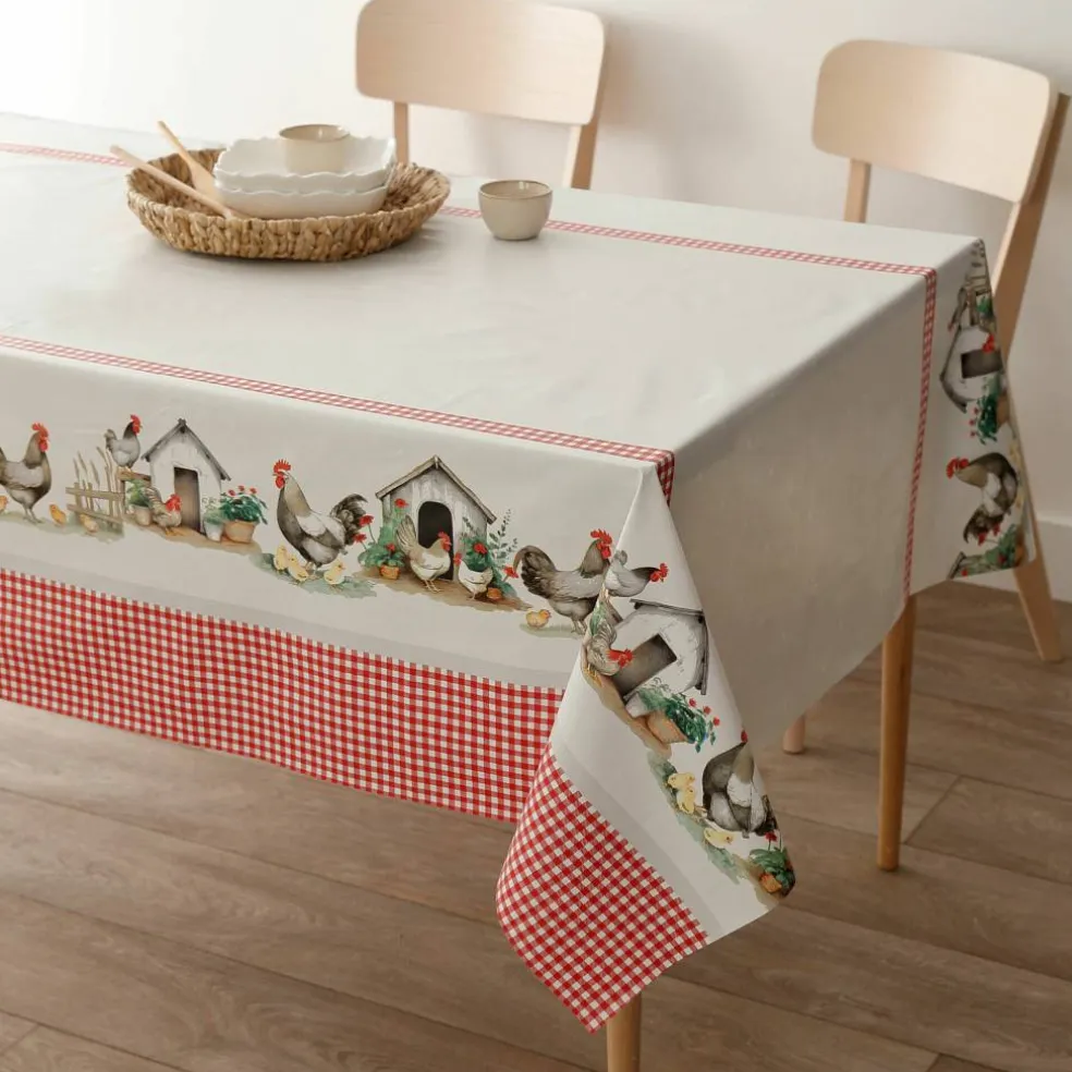 Nappe toile cirée motif poules