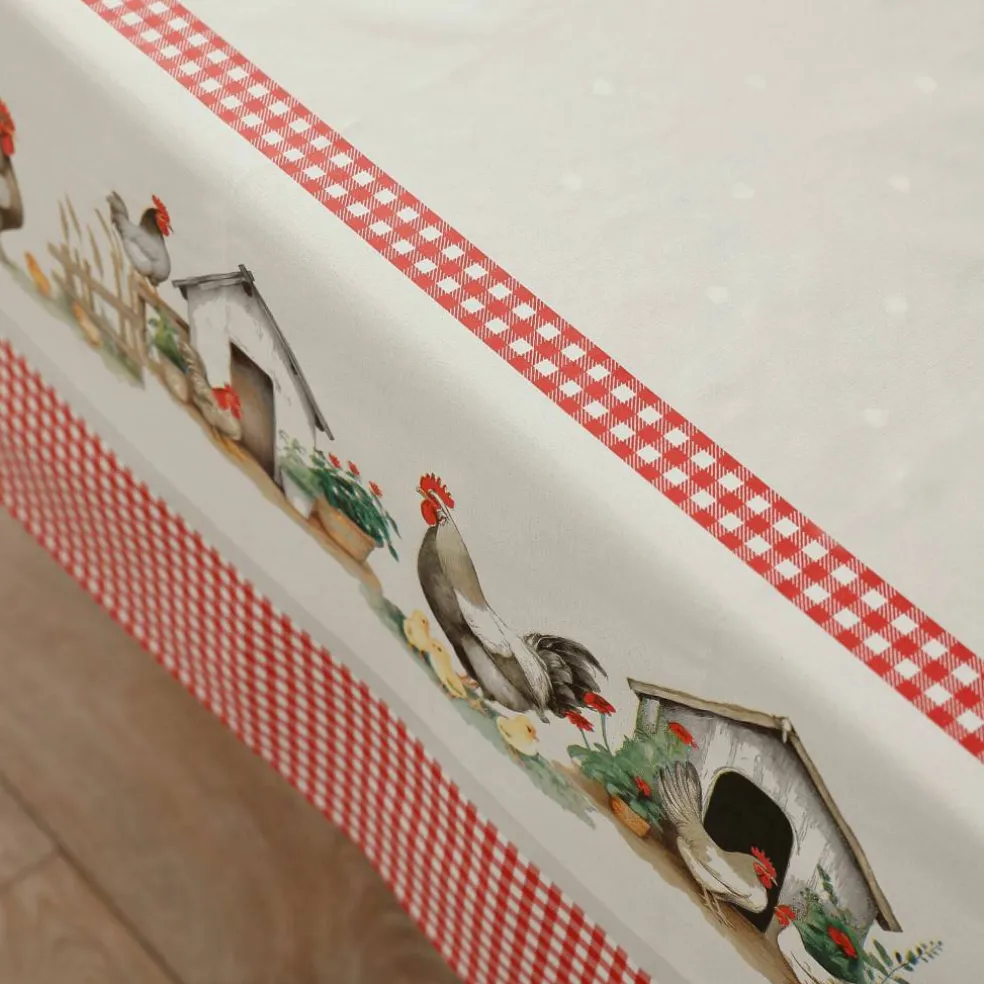 Nappe toile cirée motif poules