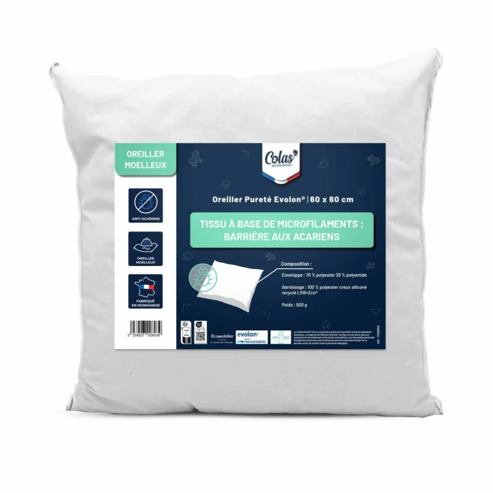 Oreiller Evolon® anti-acariens et anti-punaises de lit lavable 60°