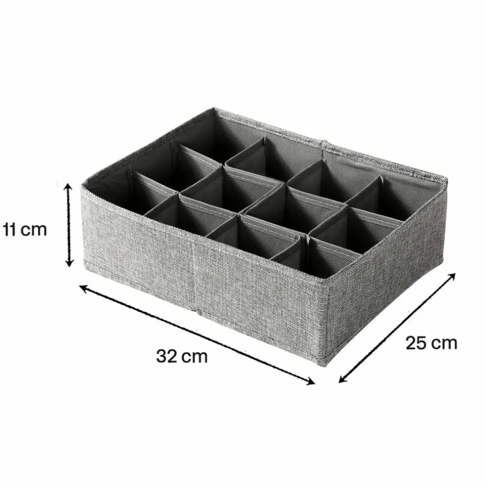 Organiseur tiroir tissu gris, 12 compartiments