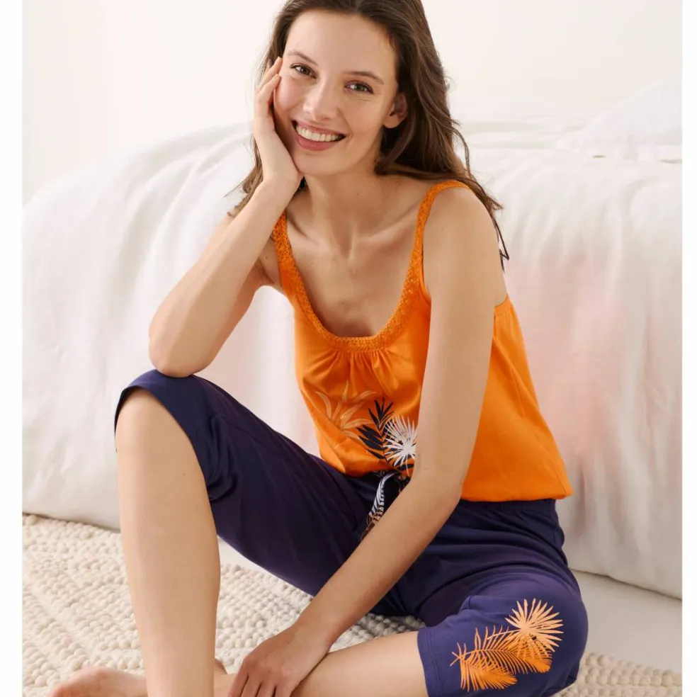 Pantacourt de pyjama en coton - uni tropical