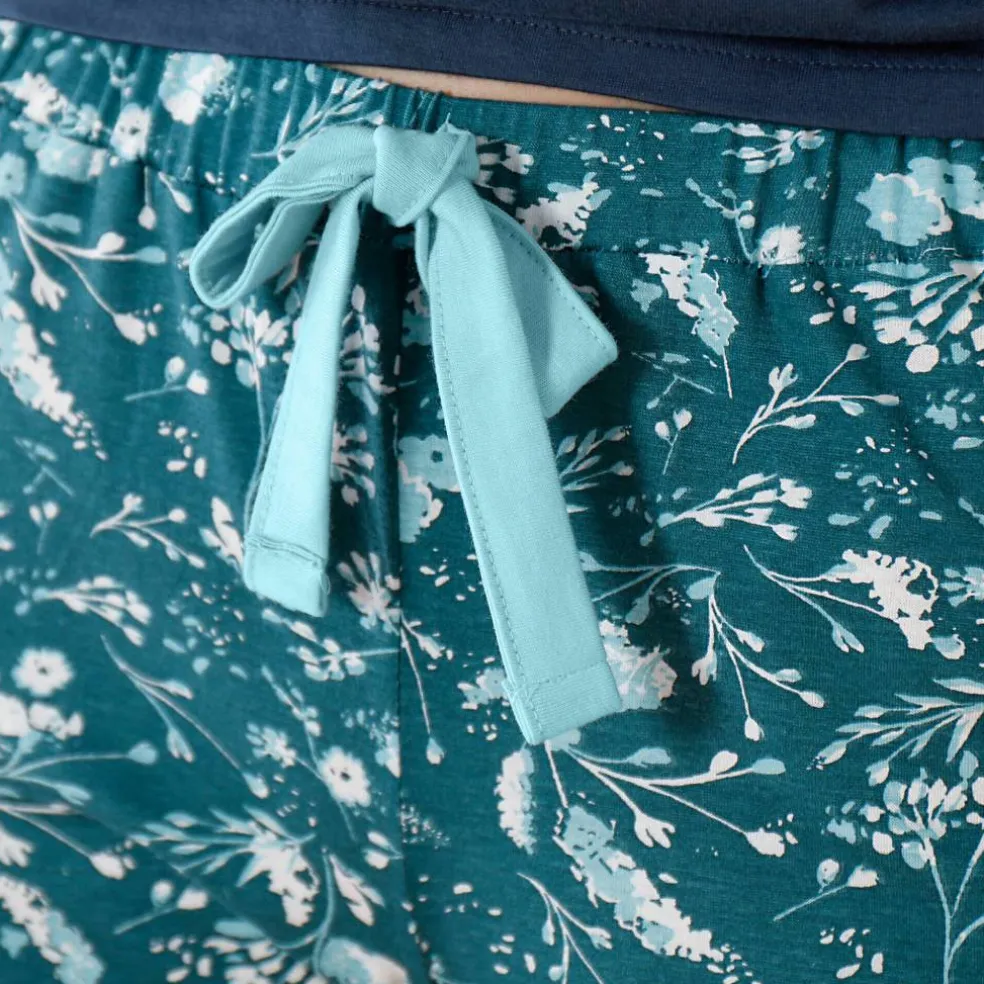 Pantacourt de pyjama – fleuri émeraude