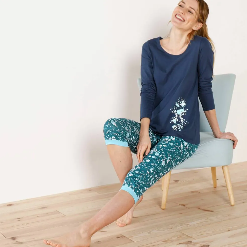 Pantacourt de pyjama – fleuri émeraude