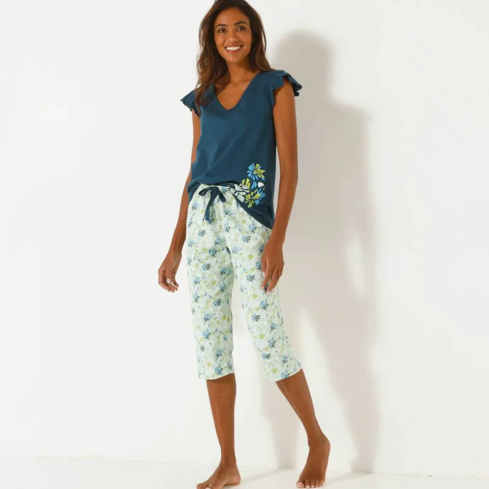 Pantacourt de pyjama imprimé fleuri