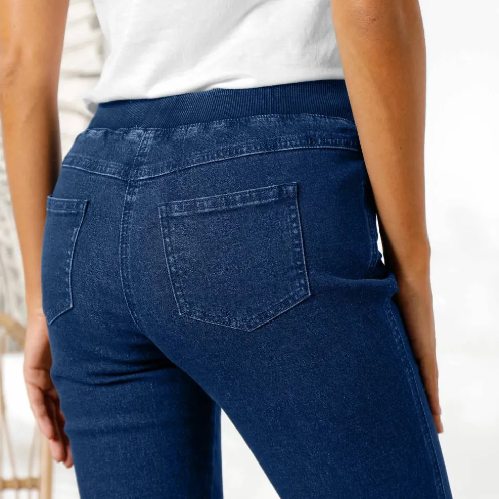 Pantacourt jean taille élastiquée