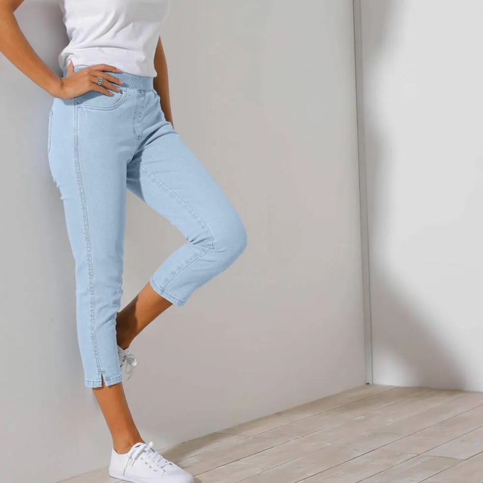 Pantacourt jean taille élastiquée