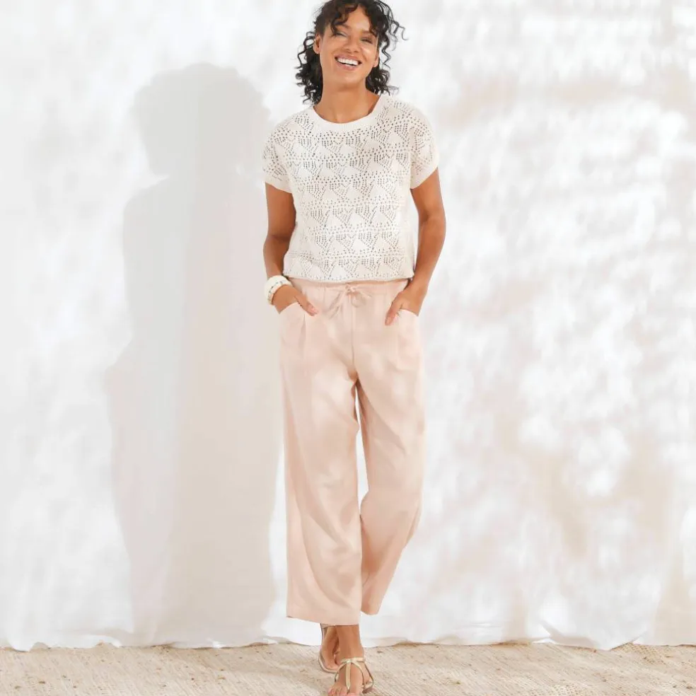 Pantacourt large, viscose et lin