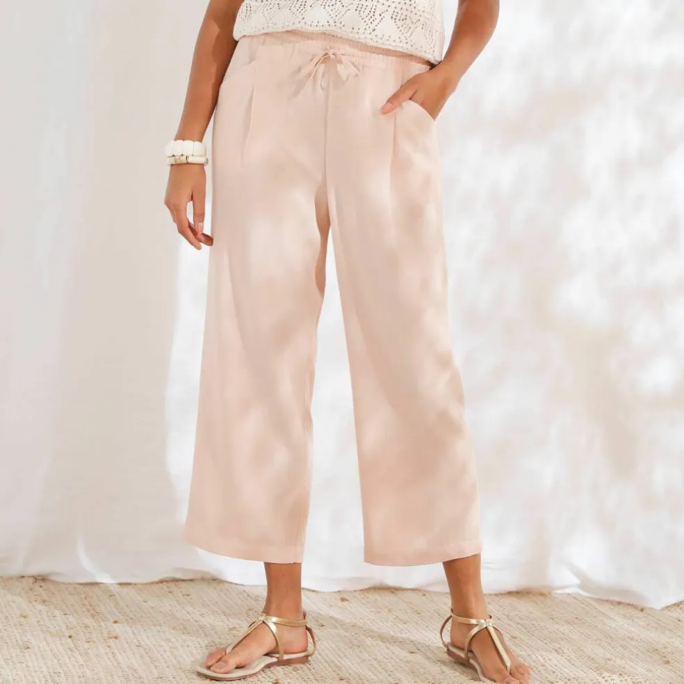 Pantacourt large, viscose et lin