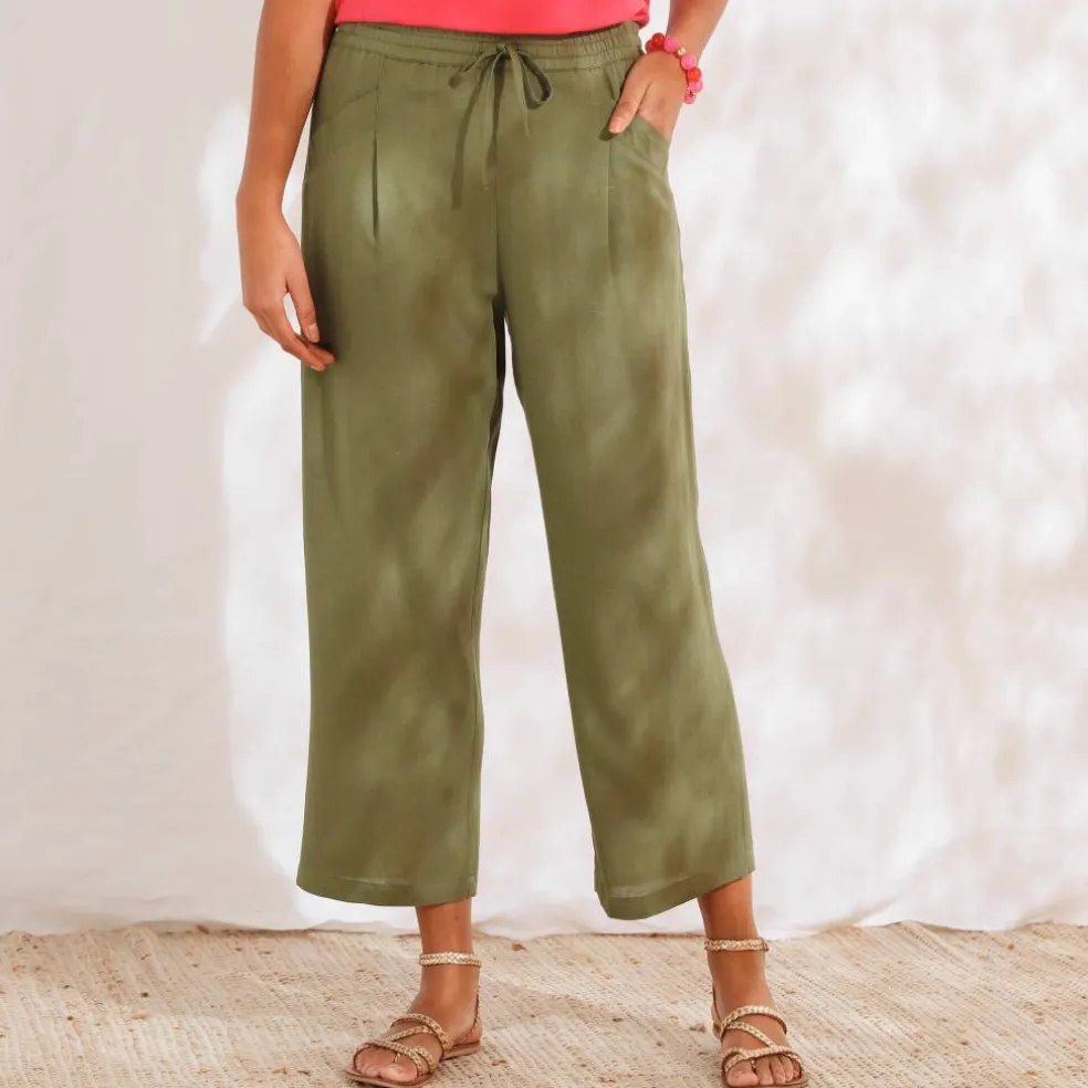 Pantacourt large, viscose et lin