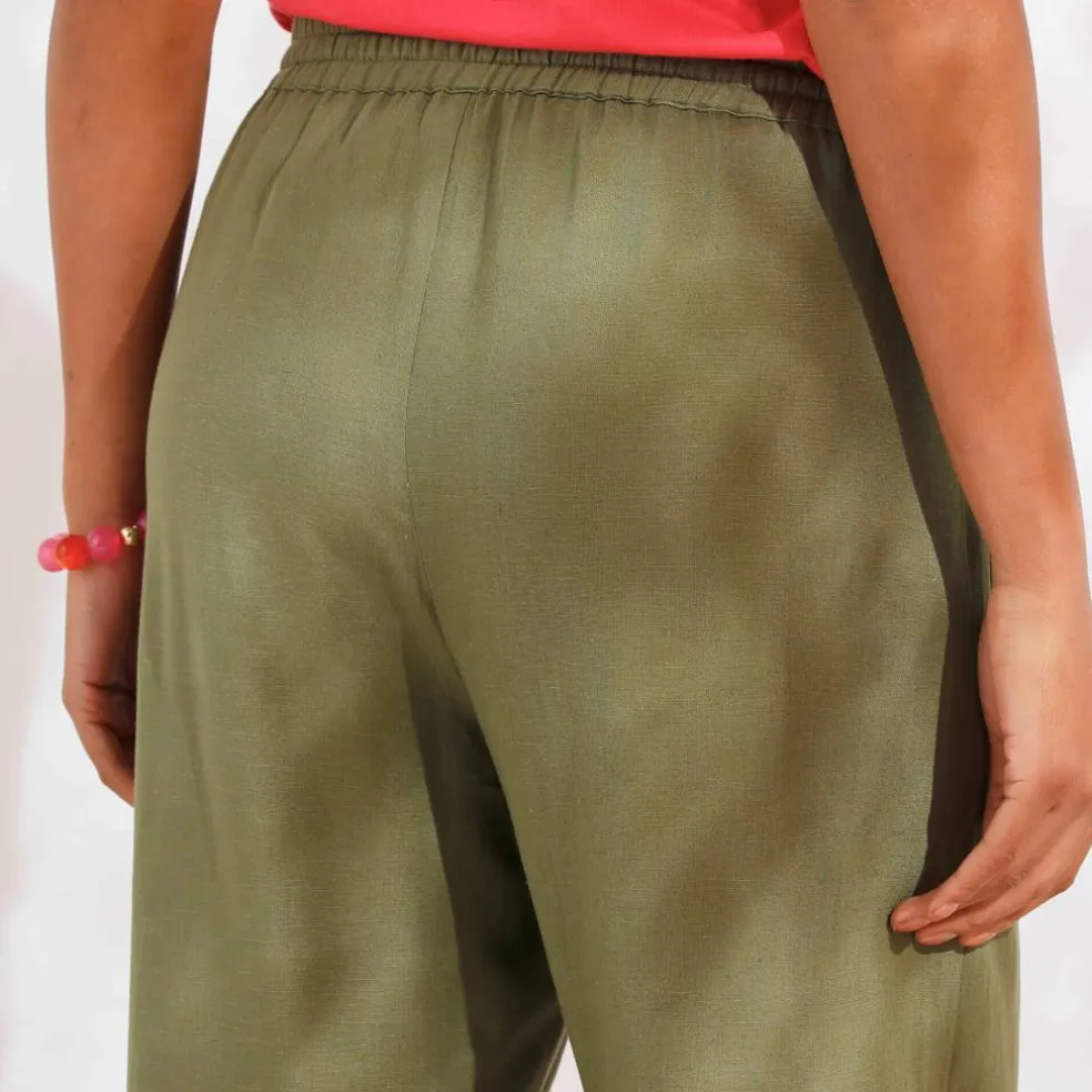 Pantacourt large, viscose et lin