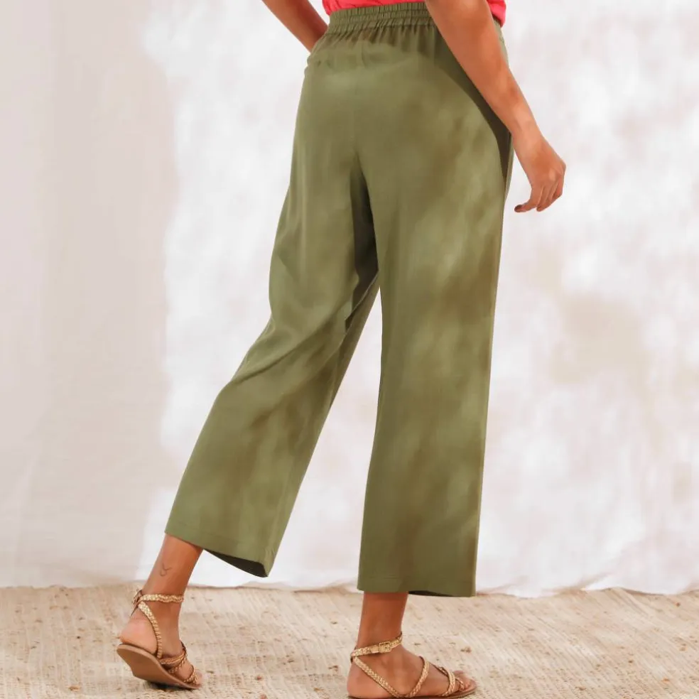 Pantacourt large, viscose et lin