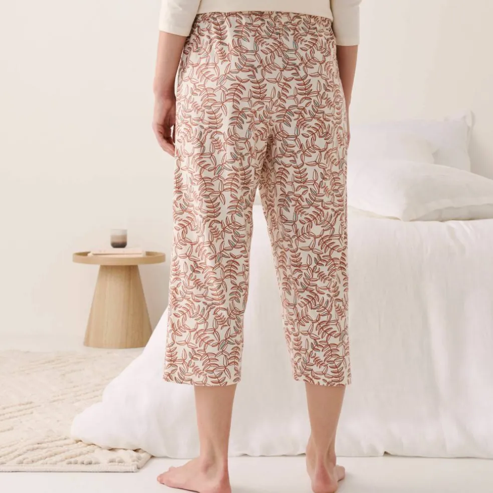 Pantacourt pyjama coton imprimé "feuillage" avec lien à nouer