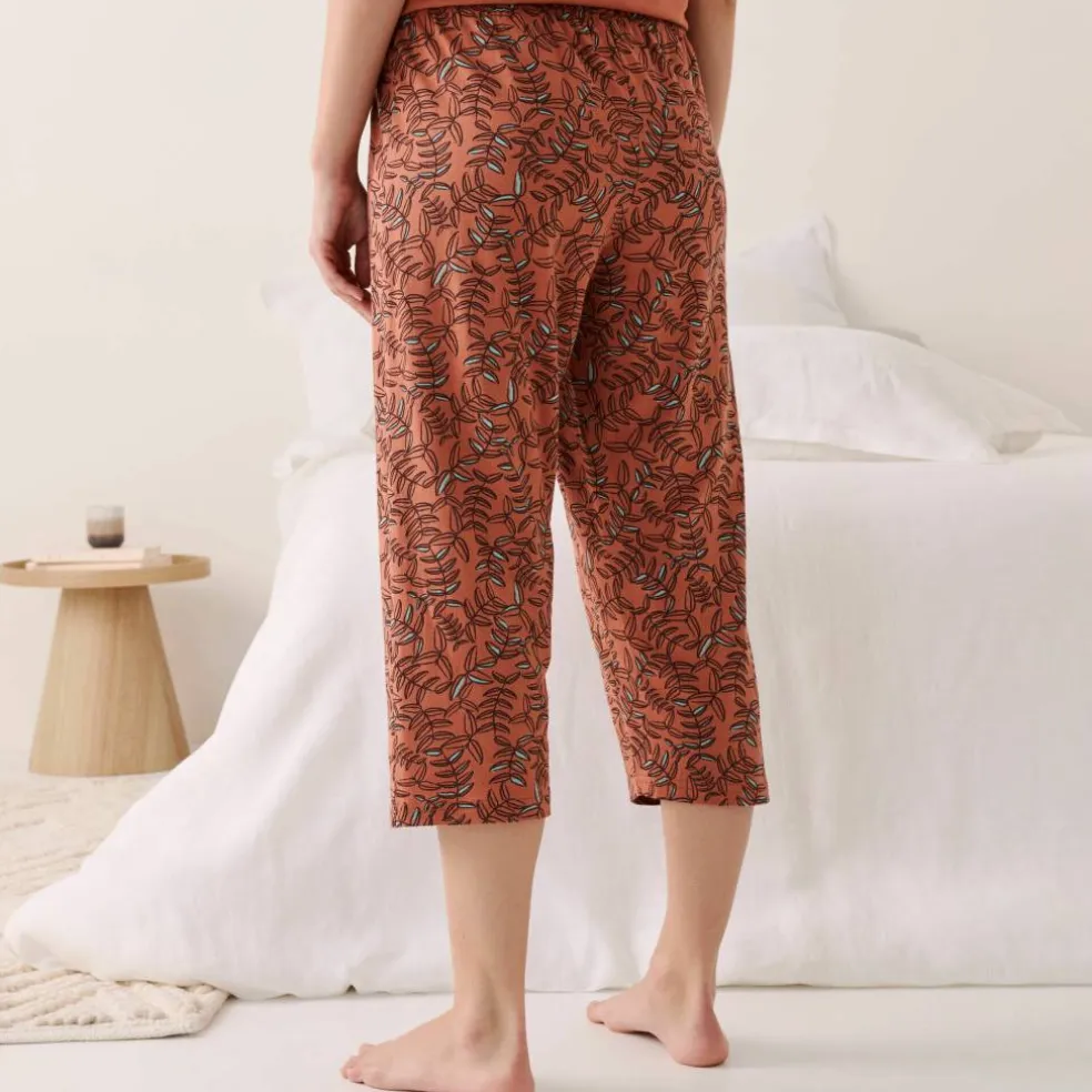 Pantacourt pyjama coton imprimé "feuillage" avec lien à nouer