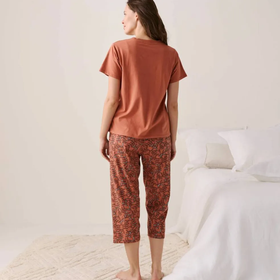 Pantacourt pyjama coton imprimé "feuillage" avec lien à nouer