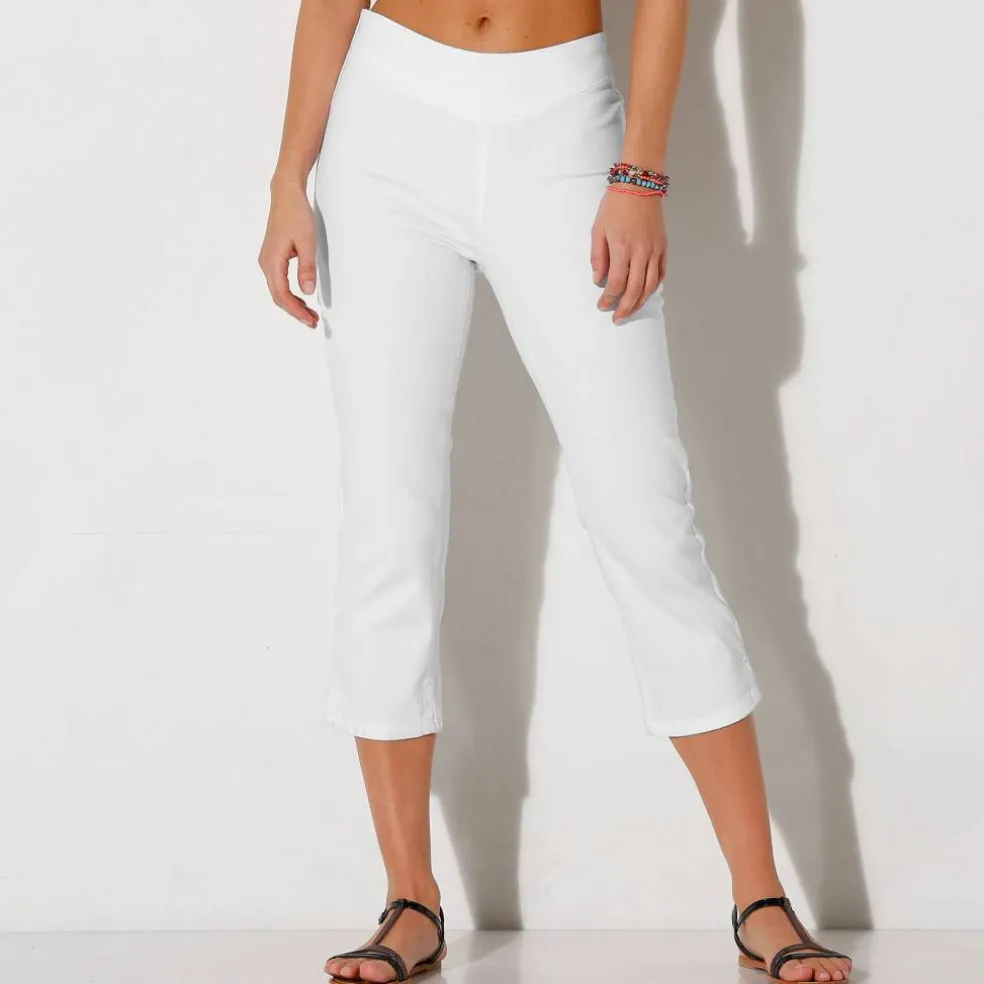 Pantacourt toile stretch, effet ventre plat