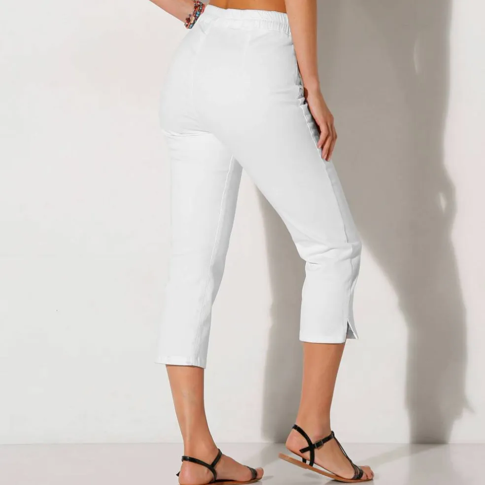 Pantacourt toile stretch, effet ventre plat