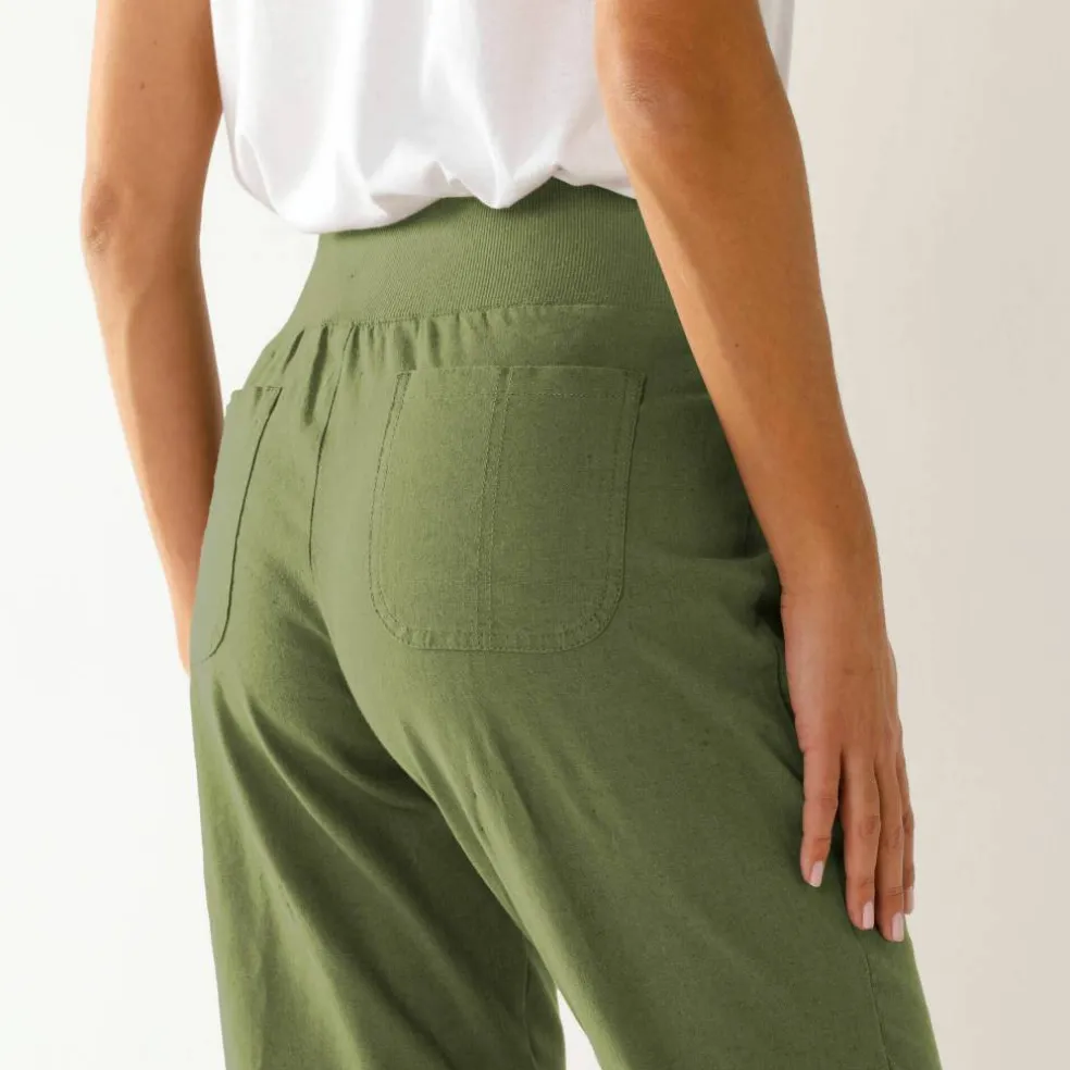 Pantalon blousant taille élastiquée, lin coton