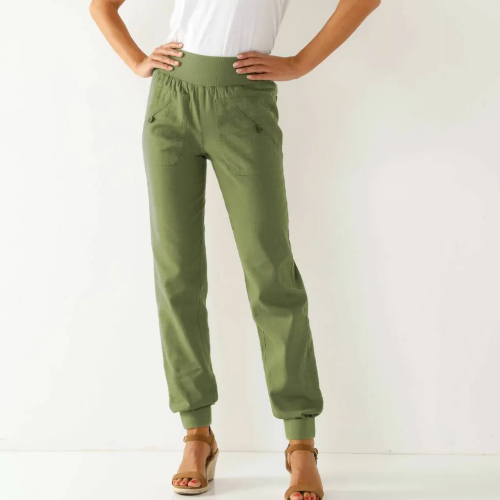 Pantalon blousant taille élastiquée, lin coton