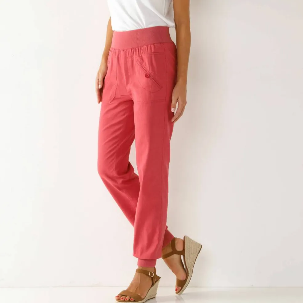 Pantalon blousant taille élastiquée, lin coton