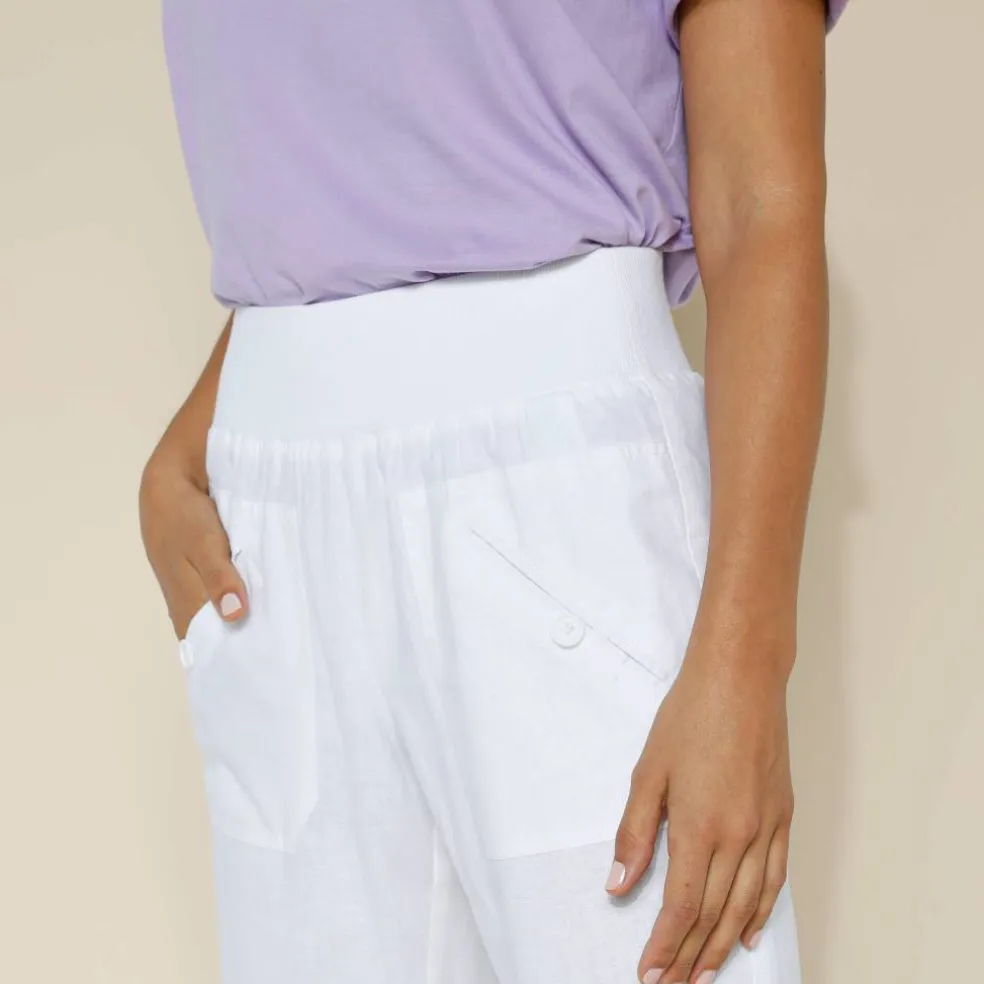 Pantalon blousant taille élastiquée, lin coton