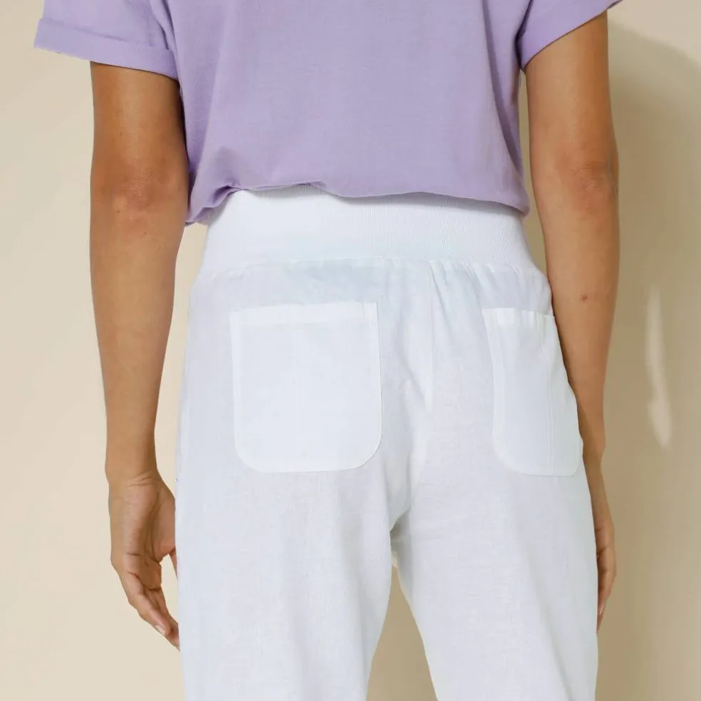 Pantalon blousant taille élastiquée, lin coton