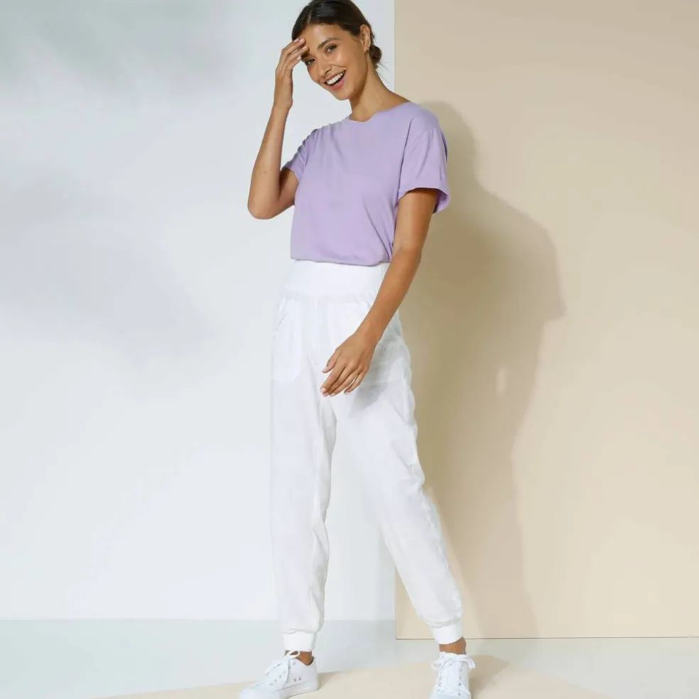 Pantalon blousant taille élastiquée, lin coton