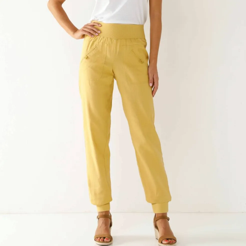 Pantalon blousant taille élastiquée, lin coton