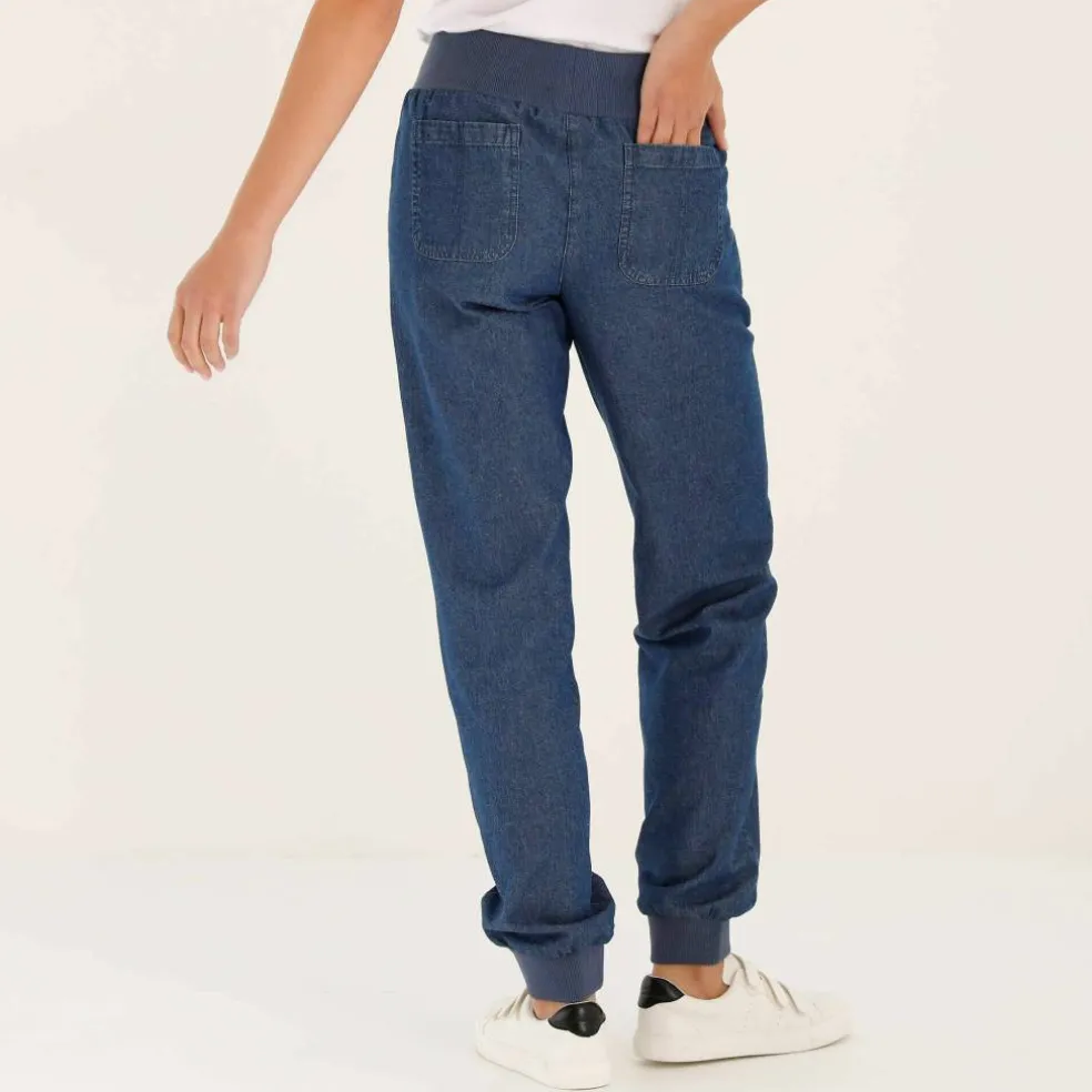 Pantalon blousant taille élastiquée, denim
