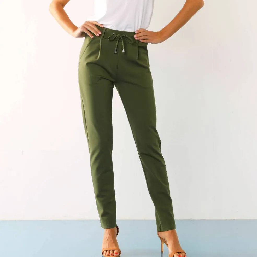 Pantalon chino uni, maille milano