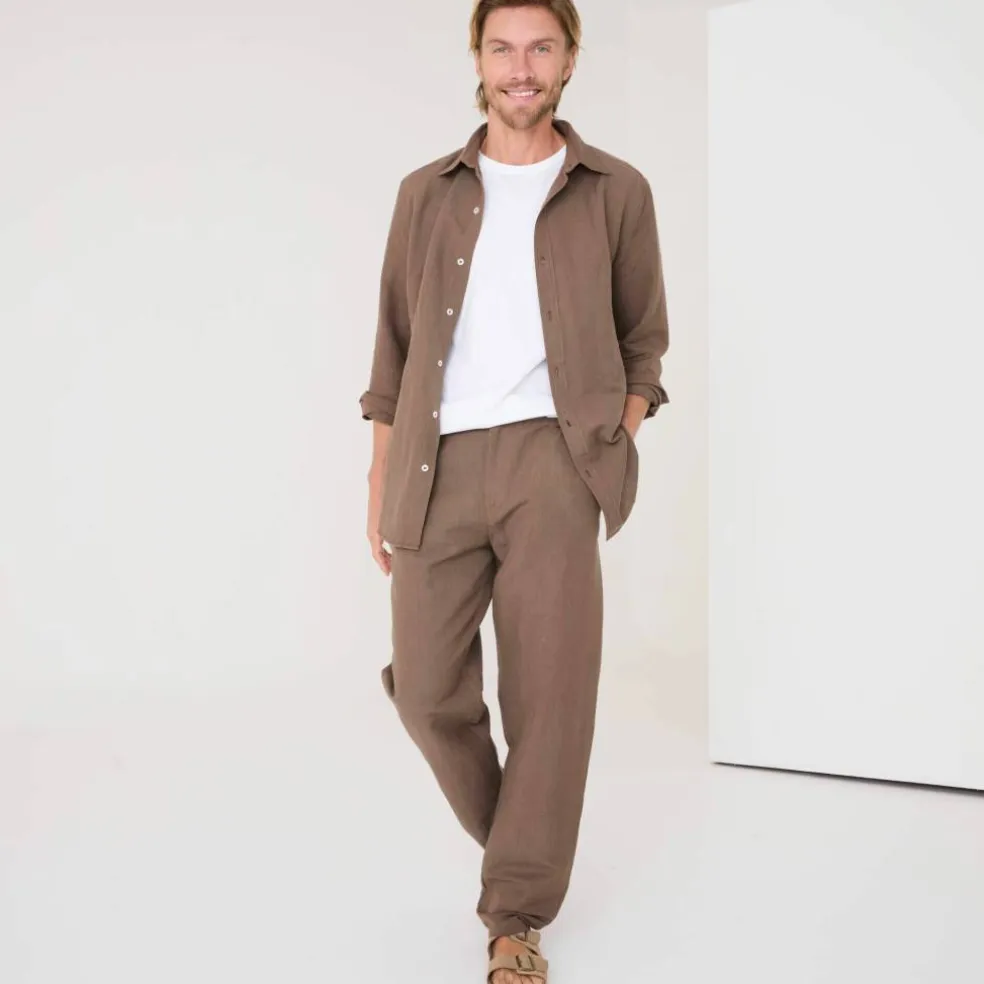 Pantalon coton lin ceinture 3/4 élastiquée