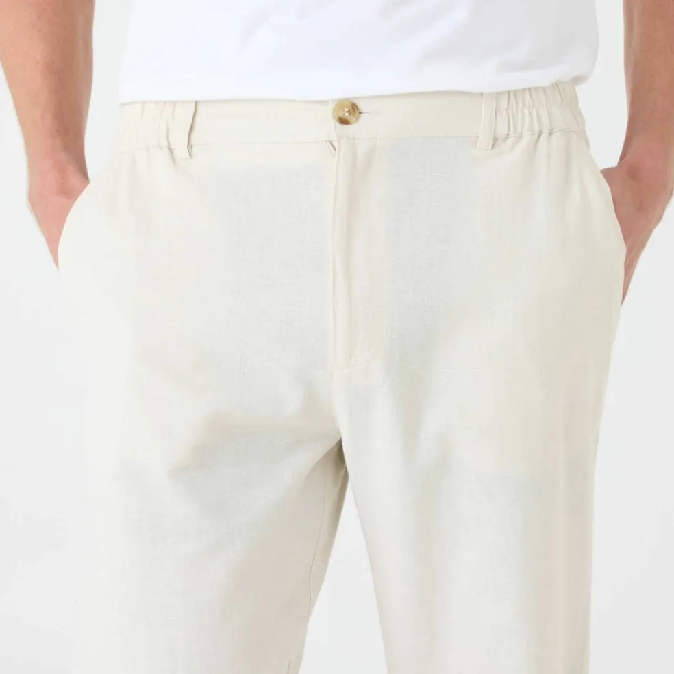 Pantalon coton lin ceinture 3/4 élastiquée