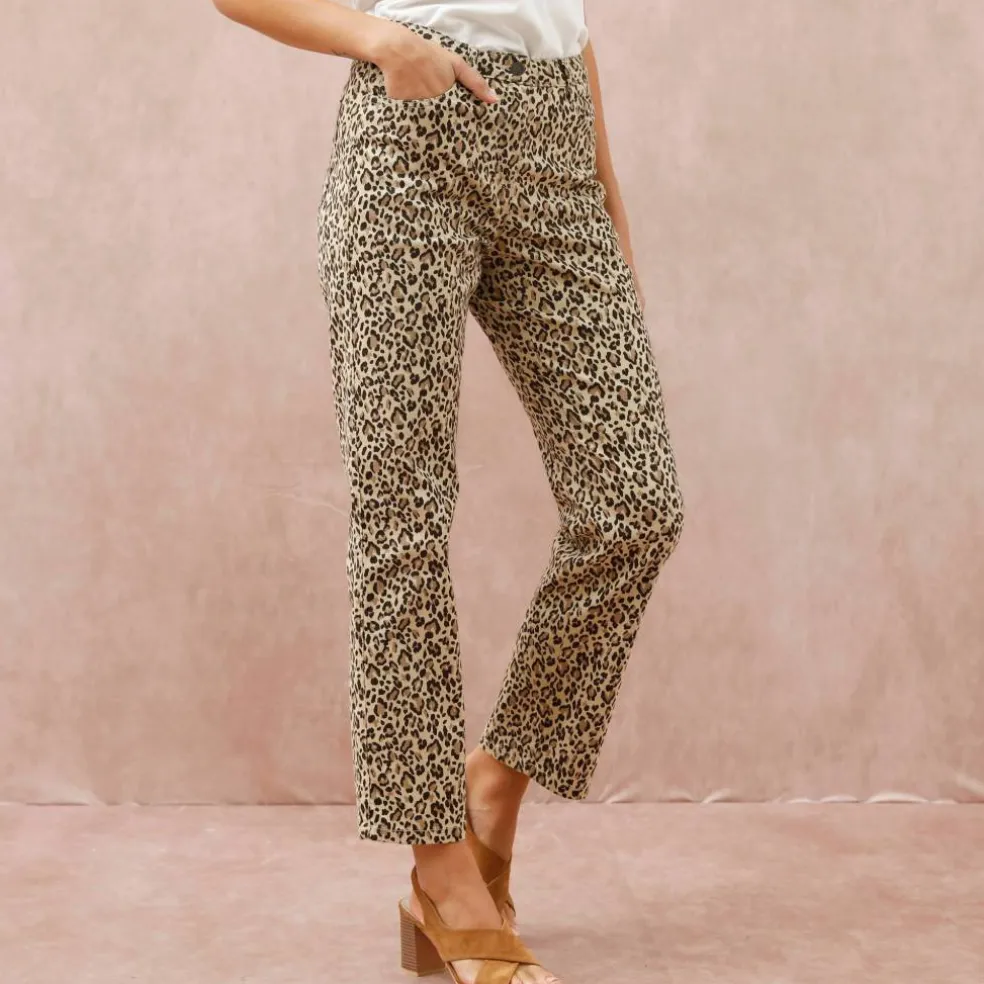 Pantalon coupe droite imprimé léopard