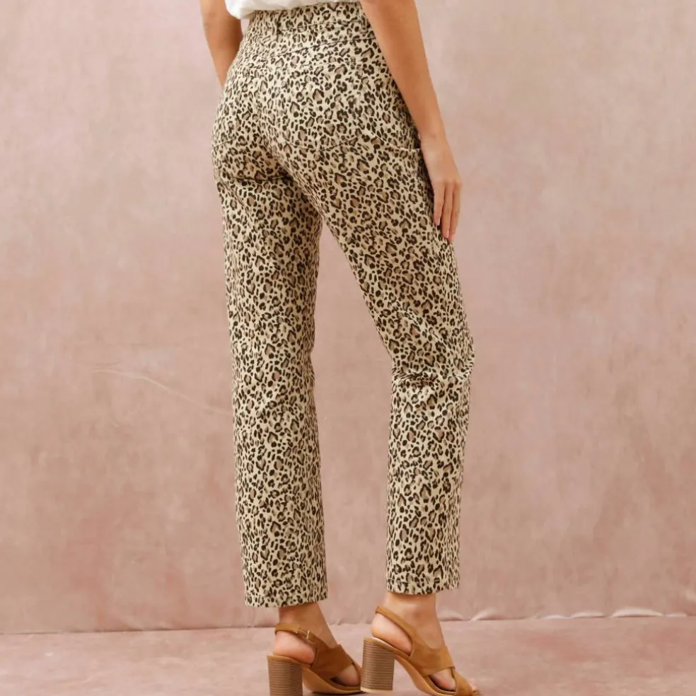 Pantalon coupe droite imprimé léopard