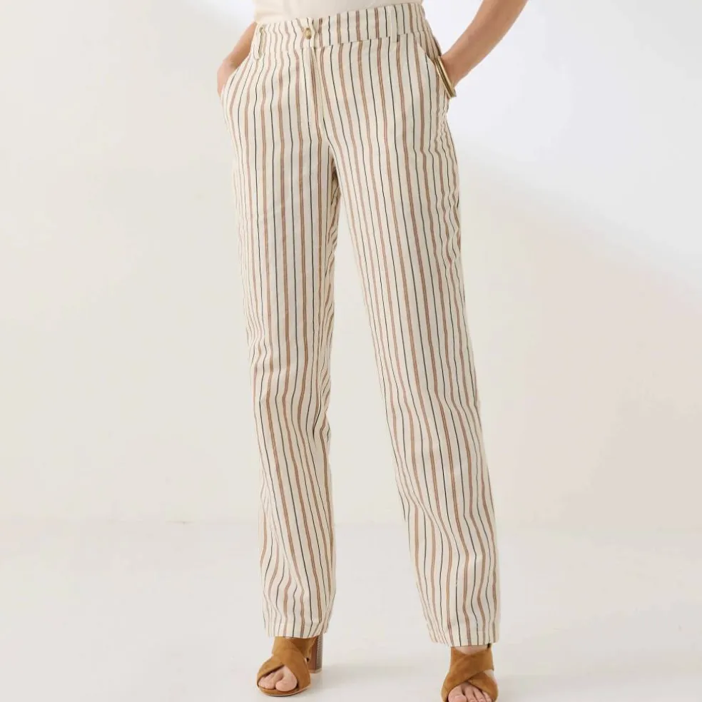 Pantalon coupe mom coton-lin rayé